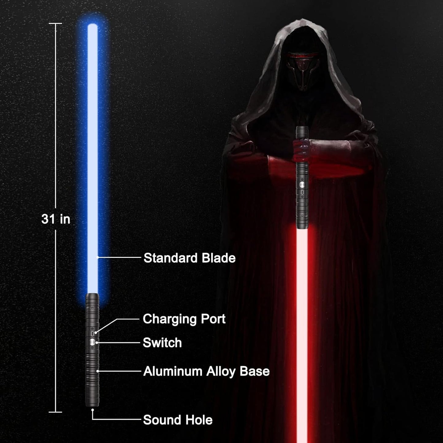 2Pack Lightsaber, 2-in-1 Dueling Lightsaber With 7 Colors Changeable With Force Sound, Aluminum Alloy Hilt, 2 FX Rechargeable Light Saber For Kids And Adults