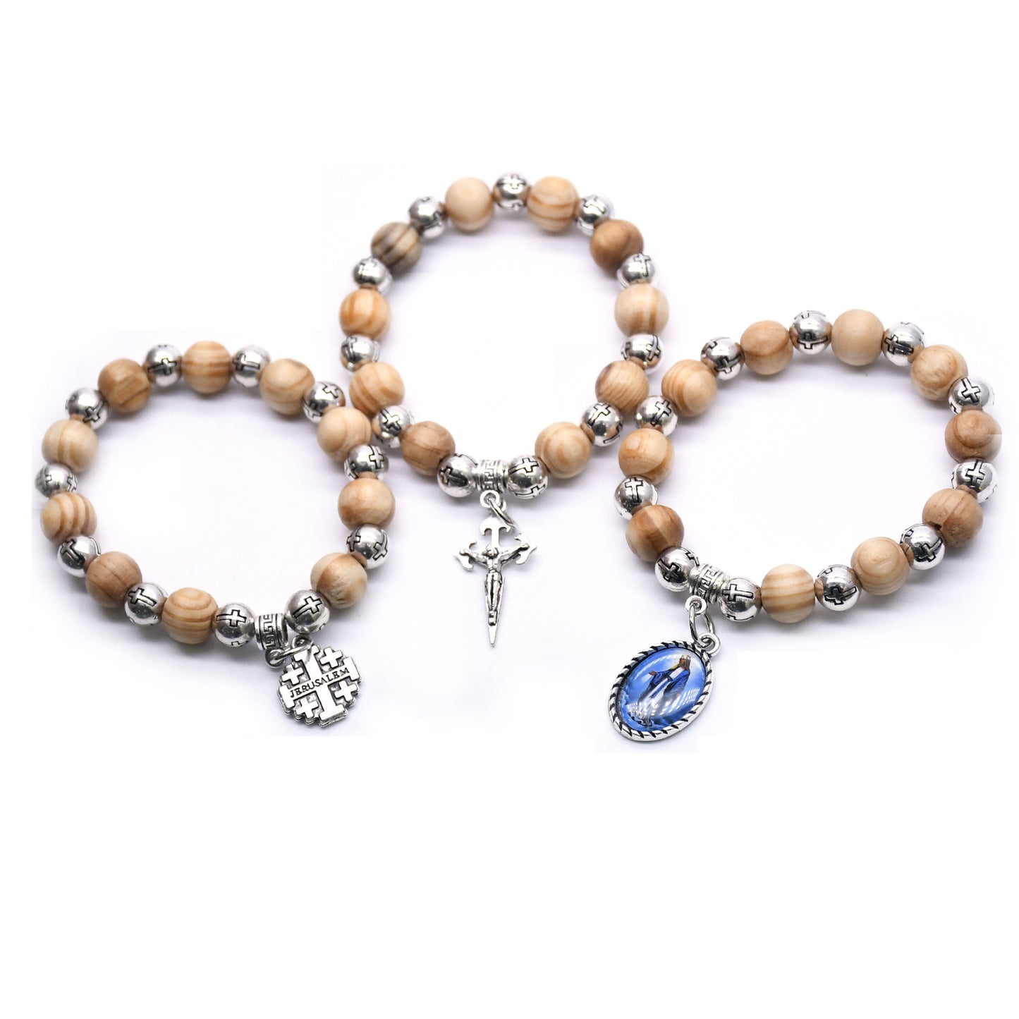 Pine Wood Beads Cross Beads Virgin Christ Cross Bracelet Beads Bracelet Beads Bracelet