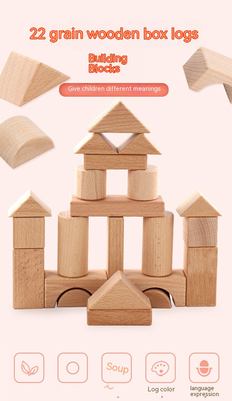 Children's Wooden Wood Box Beech 22 Logs Biteable Assembled Building Blocks Early Education Educational Toys