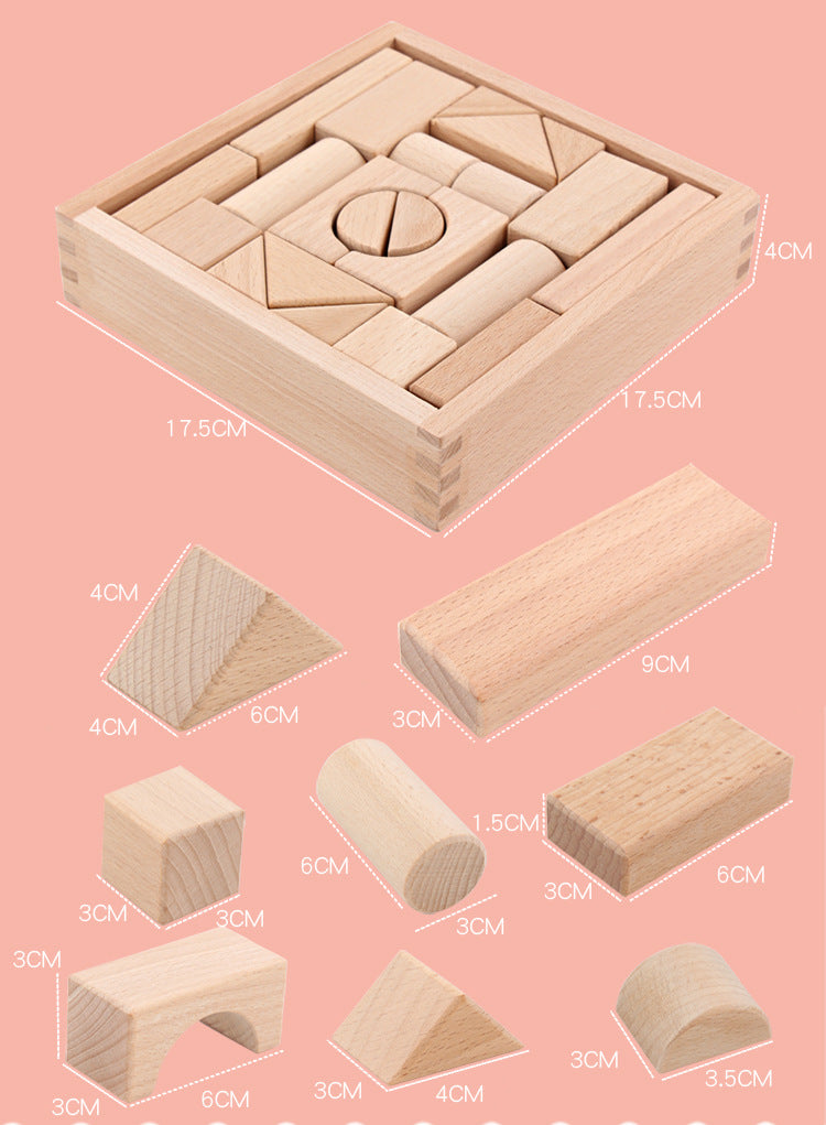 Children's Wooden Wood Box Beech 22 Logs Biteable Assembled Building Blocks Early Education Educational Toys