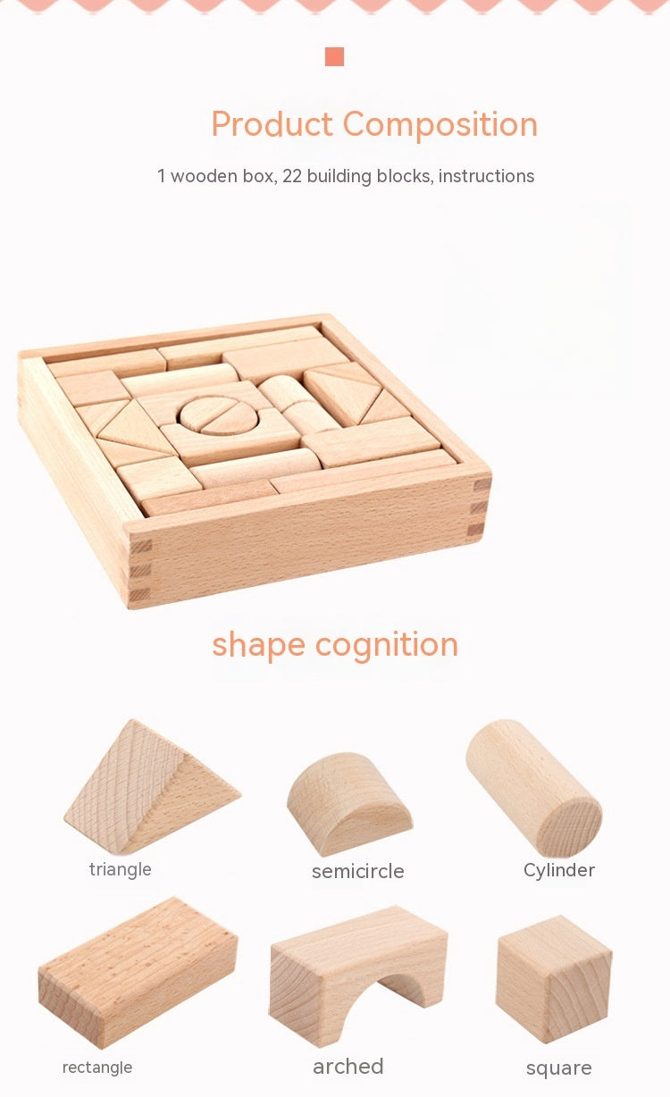 Children's Wooden Wood Box Beech 22 Logs Biteable Assembled Building Blocks Early Education Educational Toys