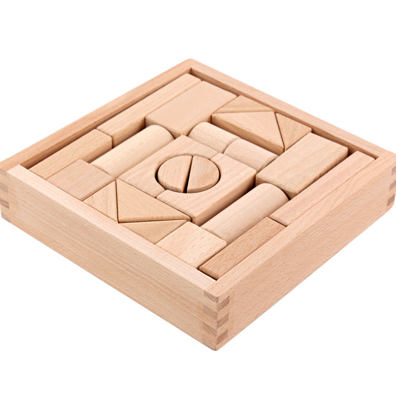 Children's Wooden Wood Box Beech 22 Logs Biteable Assembled Building Blocks Early Education Educational Toys