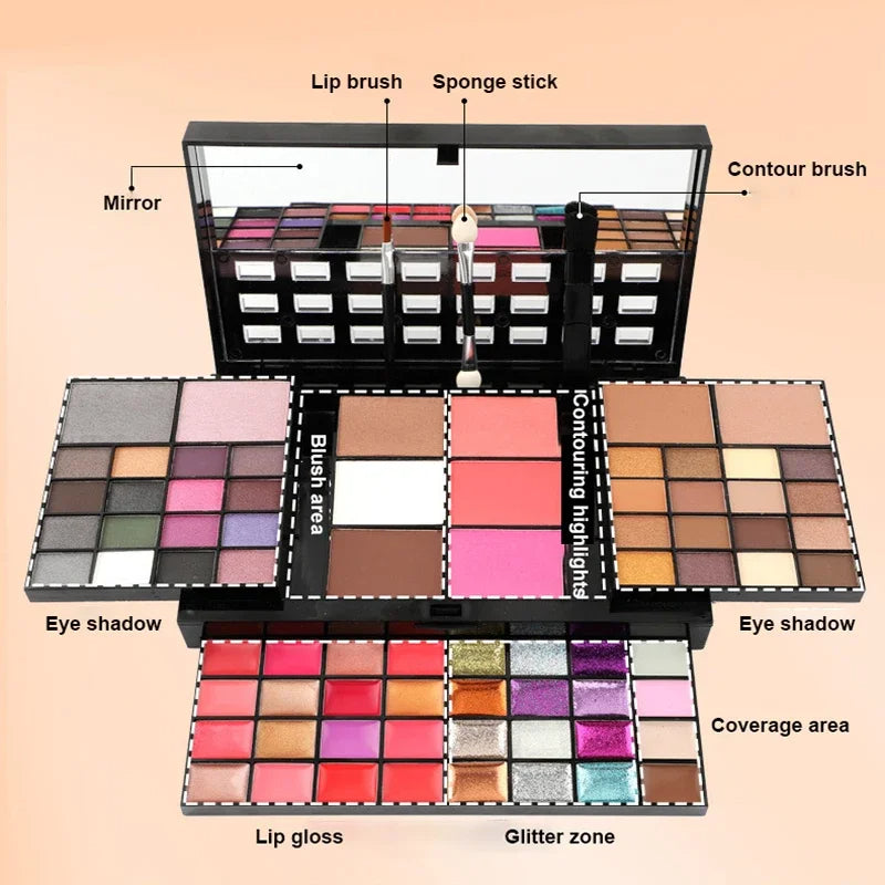 74 Colors Makeup Set Lip Gloss Blush Eyeshadow Highlight Combination Plate Wholesale Makeup Set