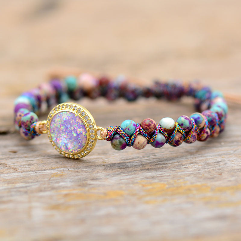 Purple Emperor Royal Stone Opal Double Layer Hand Weaving Bracelet