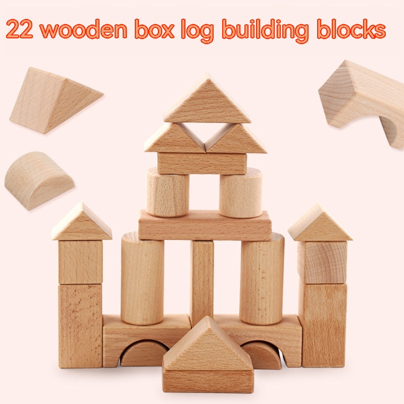 Children's Wooden Wood Box Beech 22 Logs Biteable Assembled Building Blocks Early Education Educational Toys